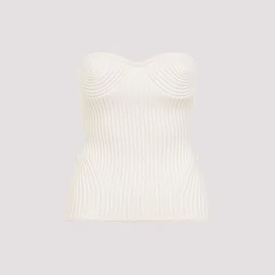 JEAN PAUL GAULTIER WHITE RIBBED-KNIT TOP