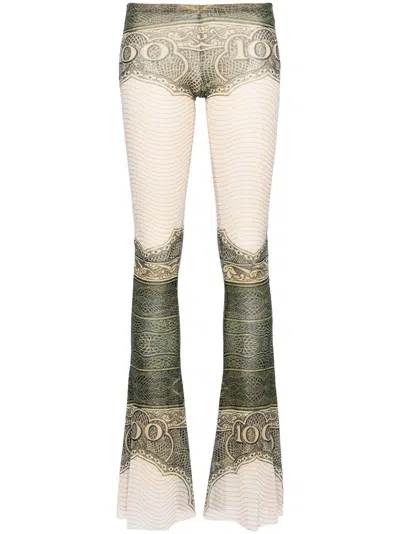 JEAN PAUL GAULTIER WHITE THE CARTOUCHE-PRINT FLARED TROUSERS - WOMEN'S - POLYAMIDE