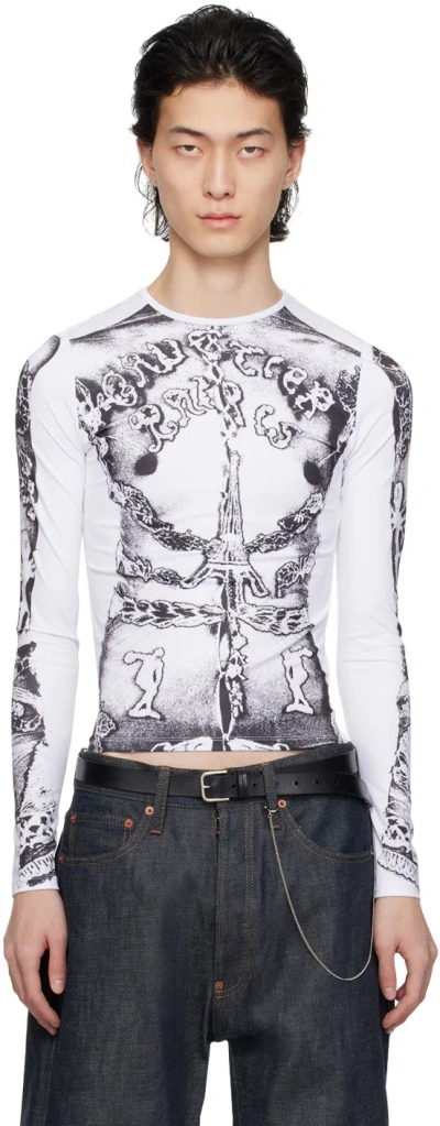 Jean Paul Gaultier White 'the Gaultier Paris' Long Sleeve T-shirt In 0100-white/black