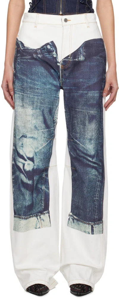 Jean Paul Gaultier White 'the Trompe L'œil' Jeans In White And Blue