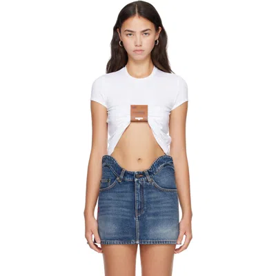 Jean Paul Gaultier Stretch Viscose Baby Tee With Leather Tag D In White