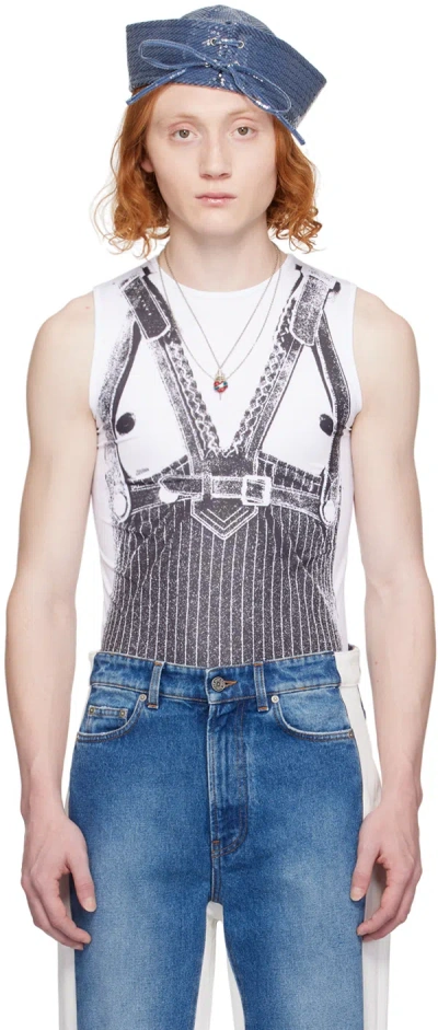 Jean Paul Gaultier White Trompe-l'œil Tank Top In 0100-white/black