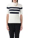 Jean Paul Gaultier High Neck Ribbed Texture Striped T-shirt