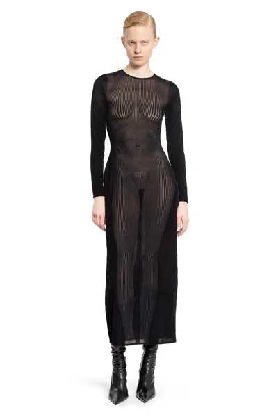 Jean Paul Gaultier Morphing Pinstripe Mesh Midi Dress In Black