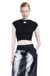 Jean Paul Gaultier Black Cropped Cotton Ribbed T-shirt With Logo In Black