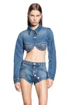 Jean Paul Gaultier Denim Cropped Jacket With Topstitching Details On Cups In Blue