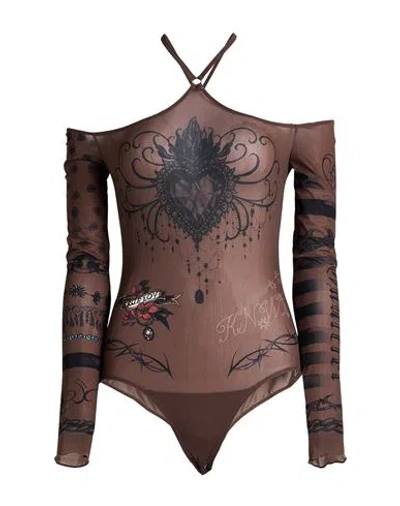 Jean Paul Gaultier Woman Bodysuit Chocolate Brown Size M Polyamide, Elastane