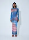 Jean Paul Gaultier Mesh Striped Bodycon Maxi Dress In Blue