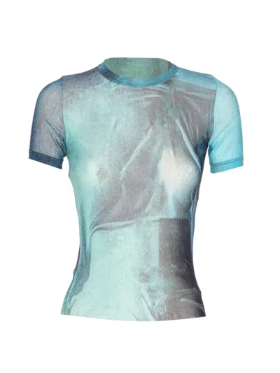 JEAN PAUL GAULTIER JEAN PAUL GAULTIER WOMEN BABY MESH T-SHIRT WITH "WATER" PRINT