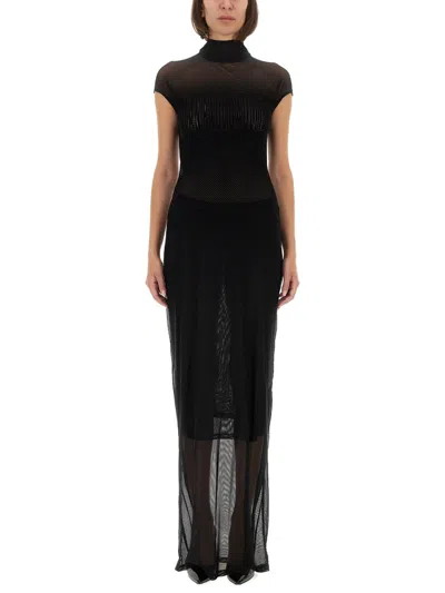 JEAN PAUL GAULTIER JEAN PAUL GAULTIER WOMEN MESH DRESS WITH FLOCKED LOGO