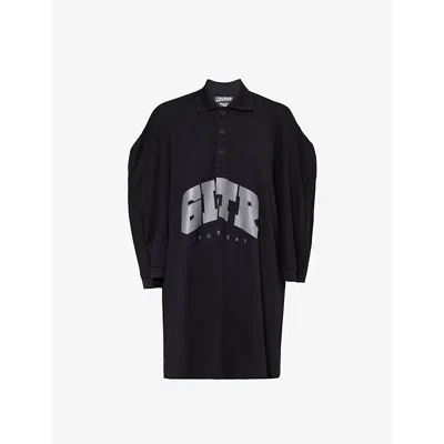 Jean Paul Gaultier Womens Black X Shayne Oliver Oversized Woven Polo Shirt