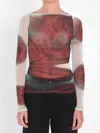 Jean Paul Gaultier Women Blurry Roses Medaillon Print Mesh Boat Neck Top In Brown