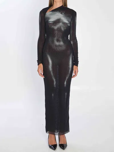 Jean Paul Gaultier Body Dust Print Asymmetric-neck Maxi Dress In Black