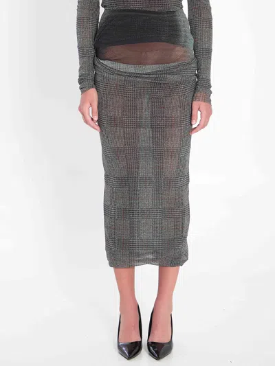 Jean Paul Gaultier Women Body Shadow And Prince Of Wales Skirt In Gray
