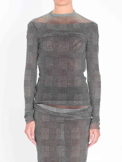 Jean Paul Gaultier Women Body Shadow And Prince Of Wales Top In Gray