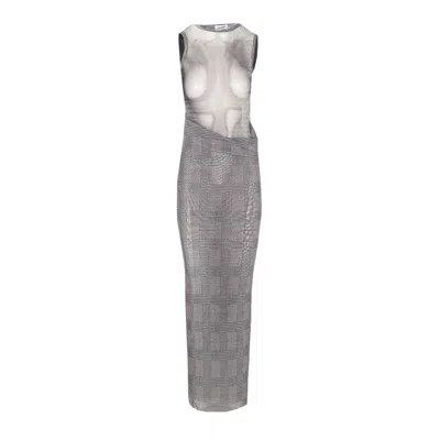 JEAN PAUL GAULTIER JEAN PAUL GAULTIER WOMEN BODY WASH AND PRINCE OF WALES DOUBLE LAYER MESH LONG DRESS