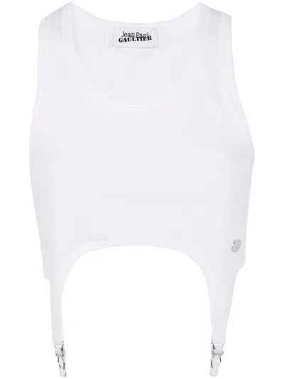 Jean Paul Gaultier Women Cotton Ribbed Bra With Lingerie Garter In White