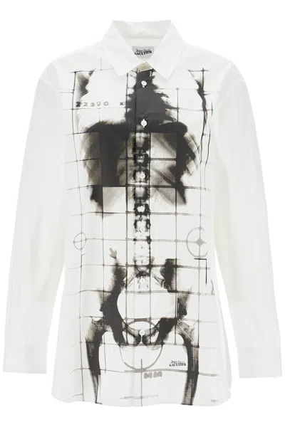 Jean Paul Gaultier White Cotton Shirt With Skeleton Print Front And Back