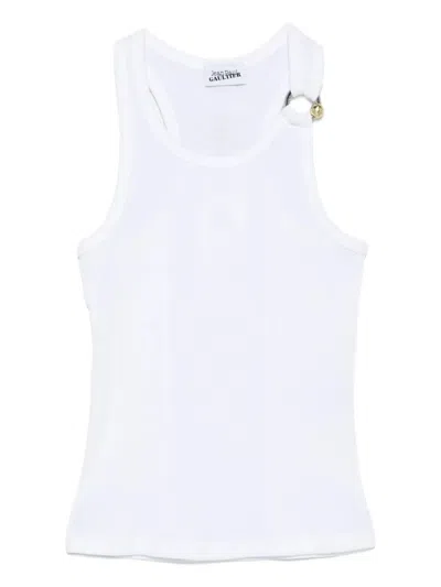 Jean Paul Gaultier Ring Detail Cotton Rib Tank In White