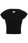 Jean Paul Gaultier Black Cropped Cotton Ribbed T-shirt With Logo In Black