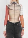 Jean Paul Gaultier 'flame Graphic High Neck Sheer Bodysuit'