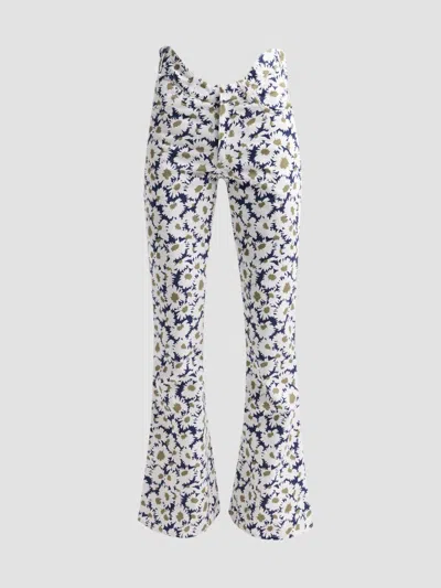 Jean Paul Gaultier Women's Flower Print Curved Flared Jeans In Navy White