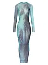 Jean Paul Gaultier "water" Mesh Long Dress In Blue
