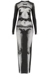 Jean Paul Gaultier Long Mesh Dress 'body Lace Marinière In Grey