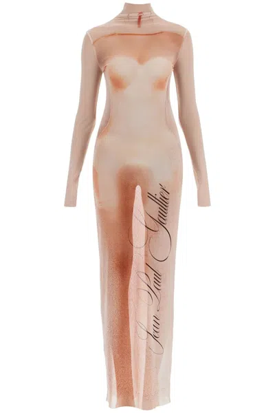 Jean Paul Gaultier Le Classique Printed Stretch-jersey Turtleneck Maxi Dress In Pink