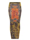 Jean Paul Gaultier Mesh Skirt With Graphic Print Overlay In Multi