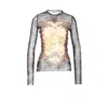 Jean Paul Gaultier Crew Neck Sheer Top With Graphic Print In Gray