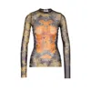Jean Paul Gaultier Women Medaillon Print Mesh Long Sleeves Top In Multi