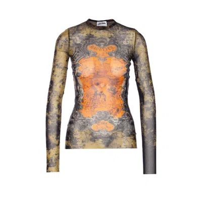 Jean Paul Gaultier Women Medaillon Print Mesh Long Sleeves Top In Multi