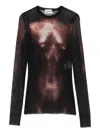 Jean Paul Gaultier Sheer Mesh Crew Neck Top Long Sleeves In Black