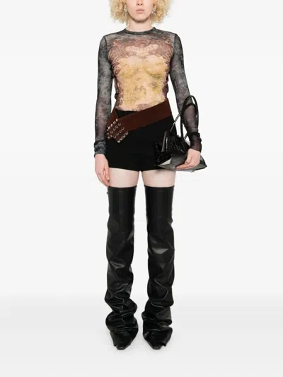 Jean Paul Gaultier Mesh Long Sleeves Top Printed "médaillon" Clothing In Black