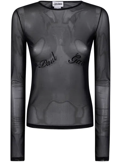 JEAN PAUL GAULTIER JEAN PAUL GAULTIER WOMEN MESH LONG SLEEVES TOP WITH VELVET FLOCK "JEAN PAUL GAULTIER"