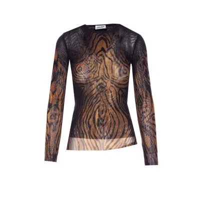 Jean Paul Gaultier Women Mesh Long Slevees The Wood Print Top In Multi