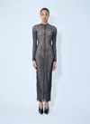 Jean Paul Gaultier Semi-transparent Printed Tulle Dress With Long Sleeves In Gray