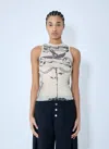 Jean Paul Gaultier Tattoo Print Double Layer Mesh Tank In Multicolor