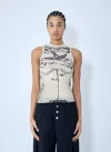 Jean Paul Gaultier Tattoo Print Double Layer Mesh Tank In Multicolor