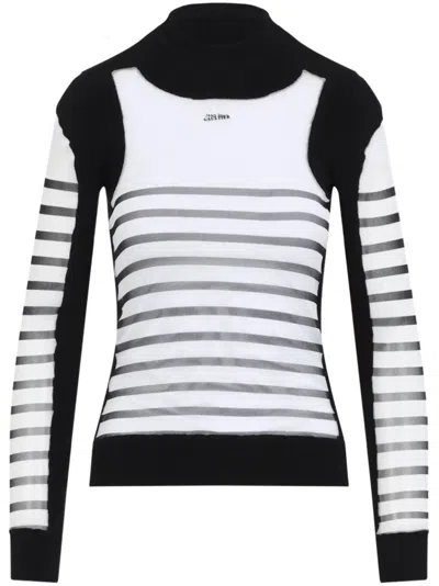 JEAN PAUL GAULTIER JEAN PAUL GAULTIER WOMEN MIX MESH AND KNIT LONG SLEEVES PULLOVER PRINTED "MARINIERE"