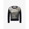 Jean Paul Gaultier Contrasted Mariniere Mixed-media Crop Top In Navy White Black