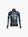 Jean Paul Gaultier Tulle Turtleneck Top In Navy/l Blue/white/black