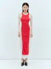 Jean Paul Gaultier Layered Ribbed Cotton-jersey And Mesh Maxi Dress In Red