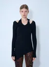 Jean Paul Gaultier Ribbed Twisted Double Layer Top With Piercing Detail In Black