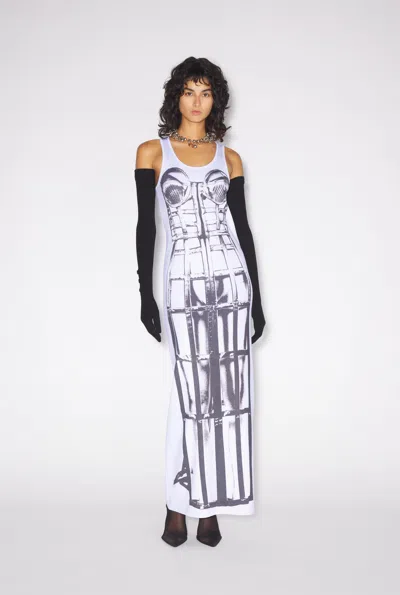 Jean Paul Gaultier Women Printed "cage Trompe L "ceil" Jersey Sleeveless Long Dress In 0100 White/black