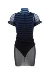 Jean Paul Gaultier Sheer Striped Mesh Dress With Short Sleeves In Blue