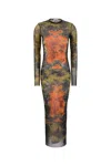 Jean Paul Gaultier Khaki & Orange 'the Long Médaillon' Maxi Dress In Multi