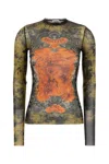 Jean Paul Gaultier Women Medaillon Print Mesh Long Sleeves Top