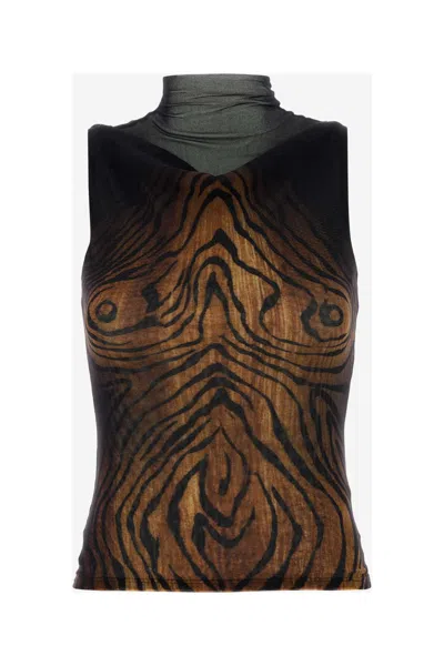 Jean Paul Gaultier Women Printed Tulle The Wood Tank Top In Brown